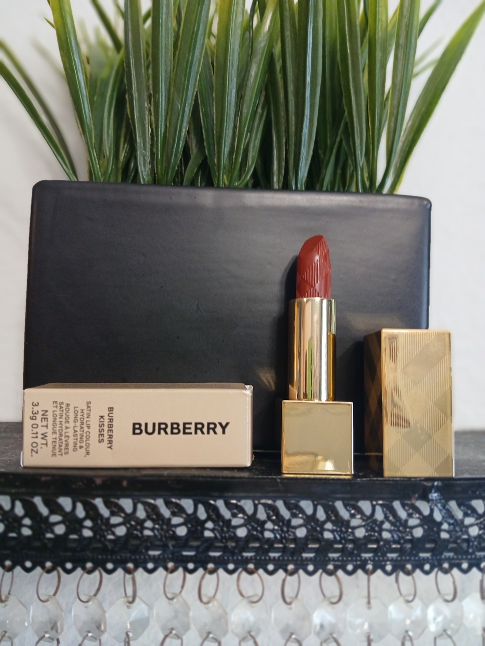 Burberry Luxe Gold-Trim Brick Red Lipstick